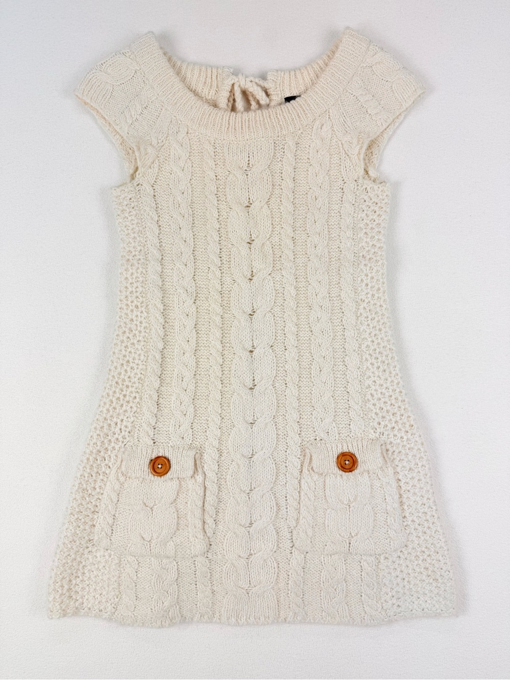 Cream Cable Knit Sweater Dress Y2K Cottagecore Wool Blend Cozy Boho Mini Dress - Picture 1 of 6